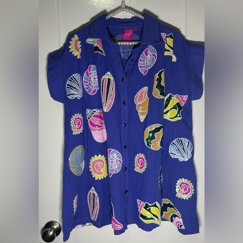 BRAND NEW • QOS • QUEEN OF SPARKLES • GAUZE SEASHELL BEACH DRESS • COVER UP • XS